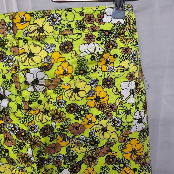 Modcloth Green Orange Floral Straight Leg Jeans Groovy Retro 6 - Picture 9 of 12